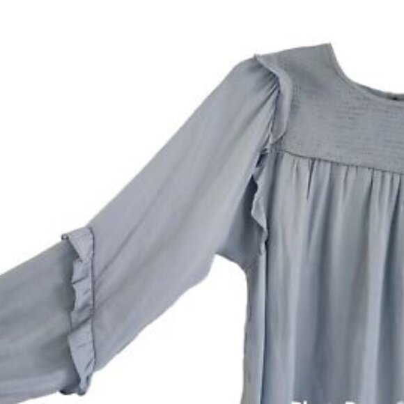Dolan Left Coast Collection Majai Blue Ruffle Shirred Blouse Size Petite S - Picture 5 of 7